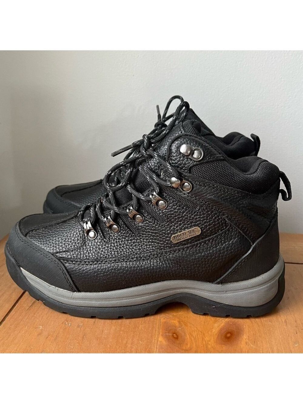 NEW NORTIV 8 Mens Black Leather Waterproof Lace Up Ankle Hiking Boots 7.5